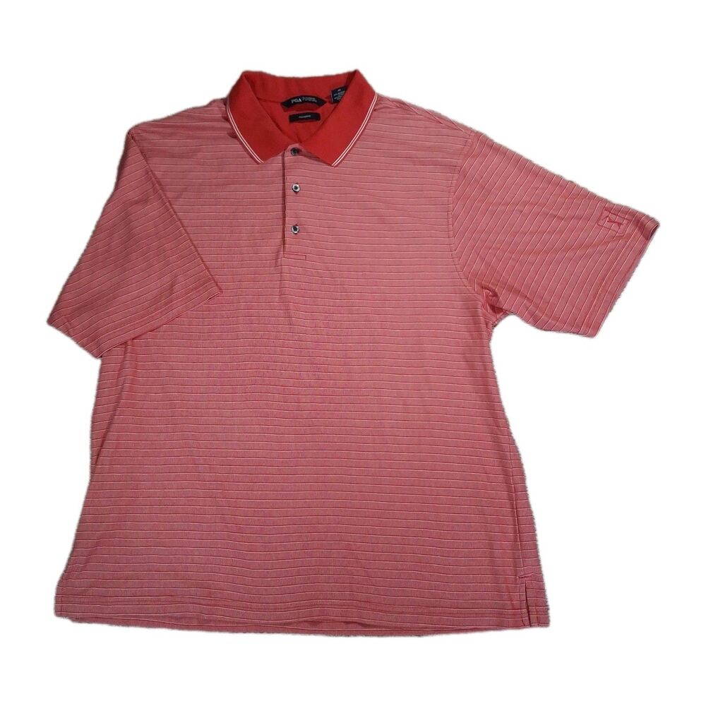 PGA TOUR MENS XL PINK STRIPED GOLF POLO SHIRT MICROPIMA PIMA COTTON BLEND SHORT